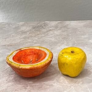 Paper-mache Yellow Apple & Grapefruit Vintage Display Decor Pair Of 2